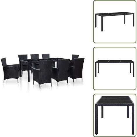 9-tlg. Garten-Essgruppe Poly Rattan Schwarz - Gartenmöbelset - Rattan Gartenmöbel - Outdoor Essgruppe - Gartentisch - Gartensessel (1/5)