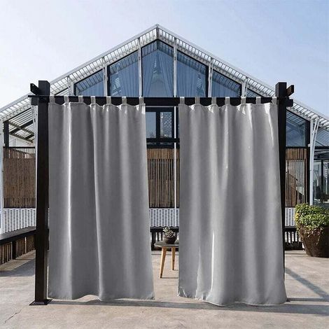 Verdunkelungsvorhang für den Außenbereich – Verdunkelnd, winddicht und wärmeisolierend, fertig zum Aufhängen für Pergola, Terrasse und Wohnbereich, 107 x 213 cm, Grau, 2-teilig – Crezuo