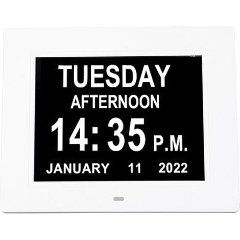 Horloge Numérique 8 Pouces Grand Écran LCD 8 Alarmes Réglables Calendrier Digital avec Prise UE 100‑240V (1/5)