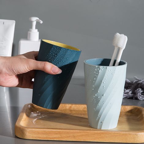 Gobelet de salle de bain incassable, souple et résistant, avec porte-brosse à dents (bleu clair et bleu foncé) (1/3)