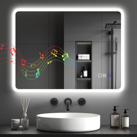 80 x 60cm LED Bathroom Mirror, with Bluetooth - Silver Tone (1/5)