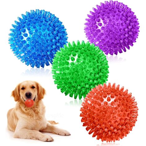 Set de 4 Jouets de Boule de Chien grinçant, Boule de Pointe à mâcher Indestructible pour Chiots, Nettoyage des Dents et entraînement pour Chiens de Petite et Moyenne Taille (1/5)