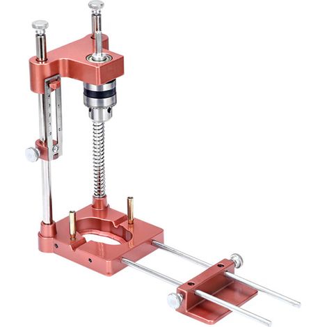 Guía de perforación portátil de metal rojo para carpintería, ajustable y fácil de usar. (1/2)