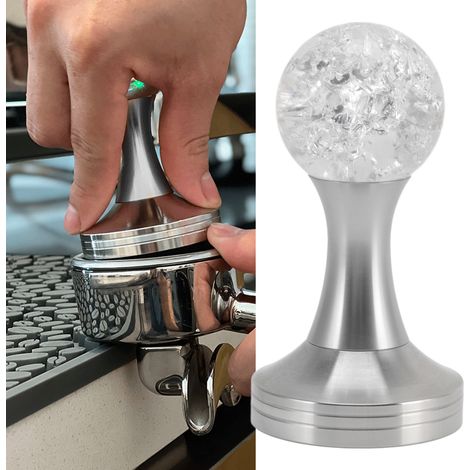 Boule à café plate en cristal, base en acier inoxydable, marteau à poudre pour accessoires de café, argent, 58 mm (1/5)