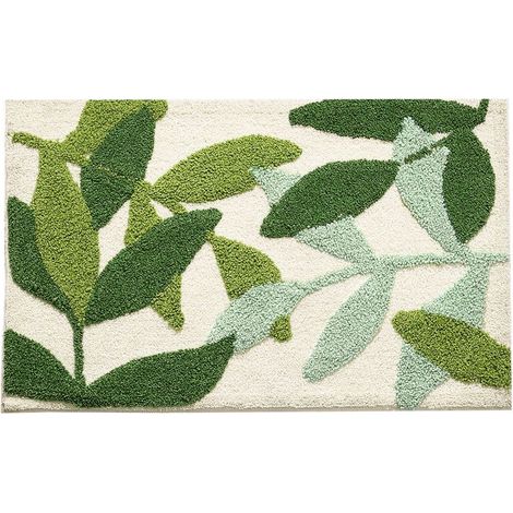 Tapis de Bain Absorbant Antidérapant à Poils Longs Extra Doux Tapis Salle de Bain Lavable en Machine pour Bain, Douche et Salle de Bain, Chambre à Coucher, 45X65 cm, Feuille Vert (1/4)