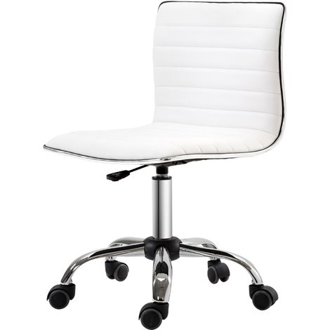 Fauteuil de salon pivotant réglable en hauteur imitation cuir métal blanc 48 x 52 x 78-90 cm