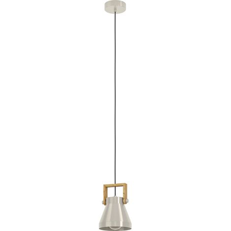 Lampadario A Sospensione Vintage Cawton Acciaio Legno 1 Luce E27