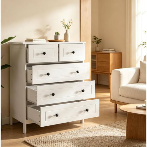 Kommode mit 5 Schubladen 74x40x91 cm aus MDF und Spanplatte, weiß – platzsparend – MEUBLIV (1/5)