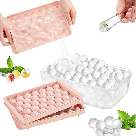 Set di 2 Vaschette per Ghiaccio con Coperchio - 33 Stampi Senza BPA per Cubetti di Ghiaccio e Gelatine (Rosa) (1/5)