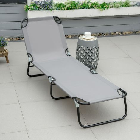 Lettino prendisole pieghevole in acciaio grigio 188x56x28 cm con schienale regolabile a 5 posizioni (1/5)