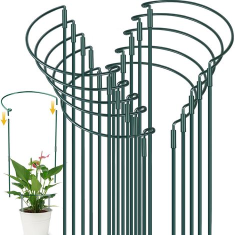 10 - Tuteur Pour Plante - Piquet De Soutien - Structure Demi-Ronde En Acier Revêtu - Pour Hortensias Pivoines Et Légumes - Vert - 25x40cm