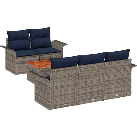 Conjunto de sofás de jardín 6 pcs Gris ratán sintético vidaXL