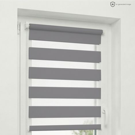 Estika - Store enrouleur jour nuit sans perçage - 65 x 150 cm - Gris - Protection solaire pour fenêtres intérieures - Double tissu semi-transparent - Fixation Klemmfix