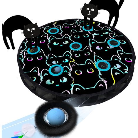 Jouets pour Chats Balle, Balle Automatique À Mouvement Et Gazouillis, Jeu De Souris en Tapis, Jouet D'Intérieur Cache-Cache À 7 Trous, Noir Miaou (1/5)