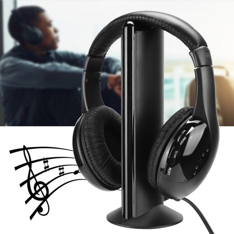 Casque sans fil FM 5 en 1 avec micro intégré, écouteurs et station de charge (1/5)