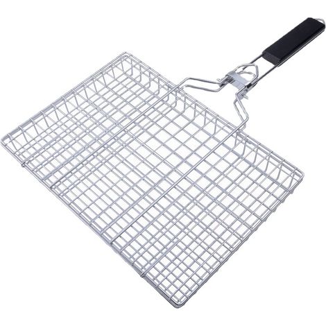 Red para barbacoa, malla metálica para barbacoa, accesorios de patio, rejilla para parrilla, cesta grande para parrilla, herramientas para exteriores, cesta para carne y verduras, mango de acero inoxi (1/5)