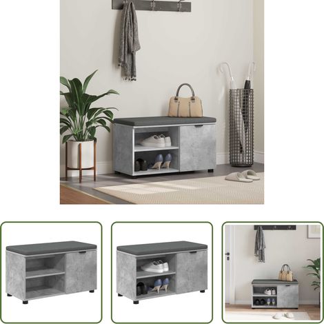 Flurmöbel -  Flurbank mit Kissen mit Regal mit Tür Betongrau 80 x 38 x 46 cm (1/5)