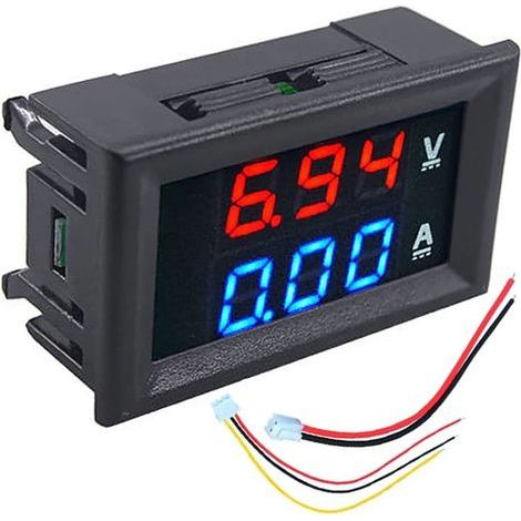 Mini-Voltmeter und Amperemeter 2-in-1 mit LCD-Display, 48 x 29 mm, 3–30 V, 10 A, rotes und blaues Digitalmultimeter, Spannungs- und Strommesser, Ampere-/Volt-Anzeige, Zweifarbendisplay (1/5)