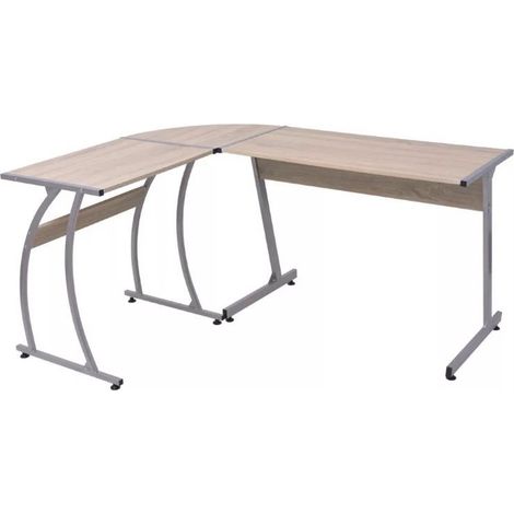 Bureau d'angle bois chêne clair et métal Saryel 152 cm (1/5)