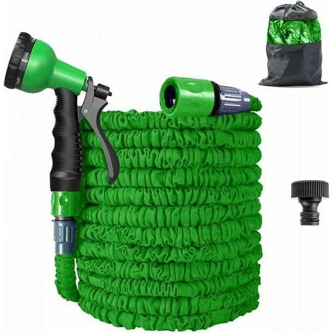 15 m langer Gartenschlauch, dehnbarer Gartenschlauch, knickfreier, flexibler Gartenschlauch, dreifacher Latexkern mit 8-Funktions-Sprühdüse, besonders strapazierfähiges Gewebe für die Gartenreinigung (1/5)