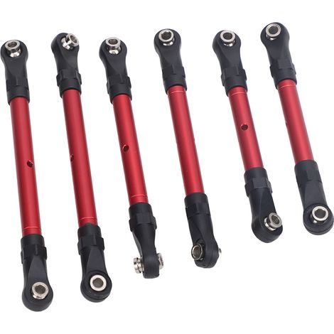 Lot de 6 biellettes de direction en alliage d'aluminium, pièces détachées pour voiture télécommandée Traxxas Slash (longues et courtes), rouge. (1/5)