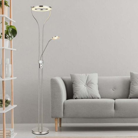 [NEUWERTIG] B-Ware Globo LED-Stehlampe Ebro Stehleuchte Standlampe Höhe 194 cm nickelfarben 2-flg. (1/2)