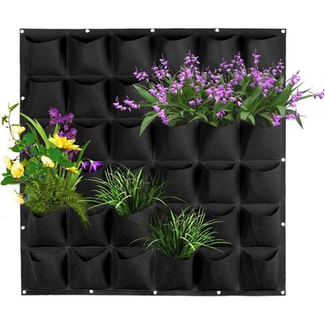 Sacs de Culture Muraux Support de Plus en Plus d'Intérieur pour Plantes d'Extérieur, 36 Poches Jardinière Verticale pour Plantes Légumineuses (Noir) (1/5)