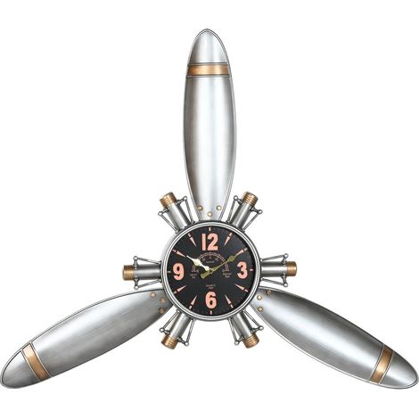 Reloj Pared Metal 121X7X106 Helice Avion Plateado (1/4)