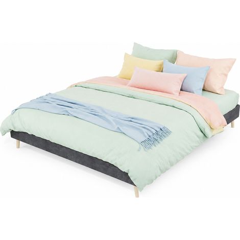 Struttura letto 160x200 cm grigia in velluto olandese e metallo, bassa, senza materasso - CHICFURN (1/5)
