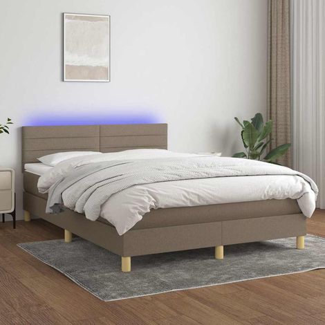 vidaXL Sommier à lattes de lit avec matelas LED Taupe 140x190 cm Tissu (1/5)