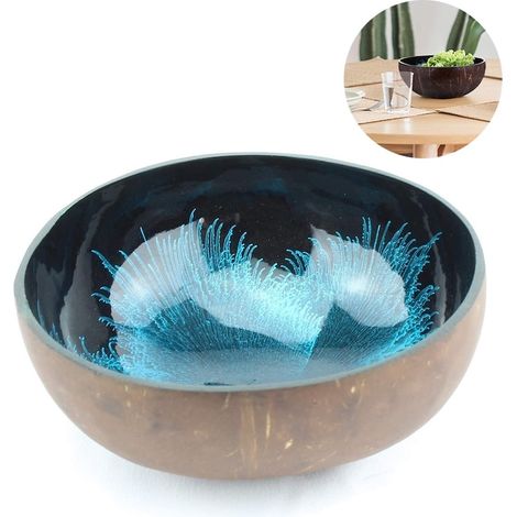 Bol de rangement de clés en coque de noix de coco, multicolore, 15 x 15 x 6,5 cm, vide-poches décoratif pour entrée (1/5)