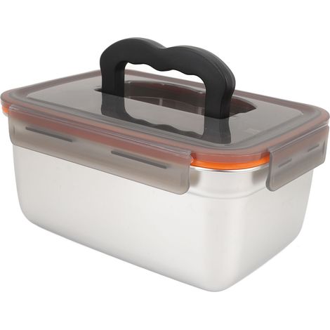 Auslaufsicherer Aufbewahrungsbehälter aus Edelstahl 304 mit Griff, quadratische Lunchbox, 3500 ml