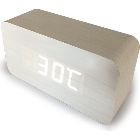 blanc Numérique Réveil Bois Réglable Luminosité Contrôle Vocal LED Horloge Rectangle Affichage Temps Température Décor À La Maison (1/3)