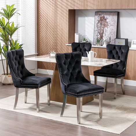 Stuhl Esszimmerstuhl bequem Samt Schwarz 2er Set OKMYHOME (1/5)