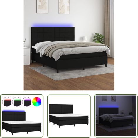 The Living Store Sommier à lattes de lit et matelas et LED Noir 160x200 cm Tissu - Lit Plateforme - Lit Design - Lit Moderne - Lit Avec Rangement - Lit Double (1/5)