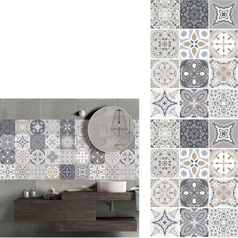 Set di 24 adesivi per piastrelle, adesivi murali decorativi in PVC impermeabili per bagno e cucina, decorazione murale, adesivi murali autoadesivi, stile mosaico (1/5)