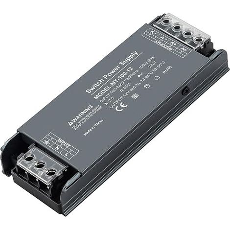 Transformateur 220V 12V, Alimentation 100W 8.3A, Driver LED Plat et Compact, Adaptateur pour Ruban LED, Spots et Éclairage Intérieur (1/5)