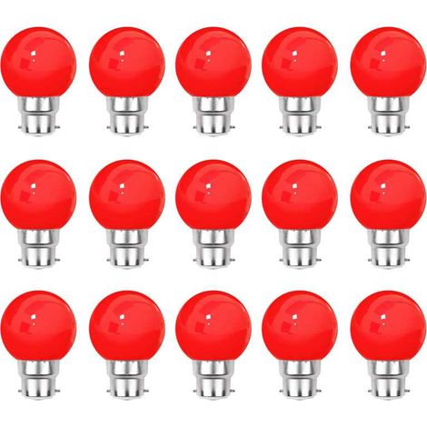 Lot de 15 ampoules LED Rouges B22 Incassables - Guirlandes guinguette - Culot baïonnette