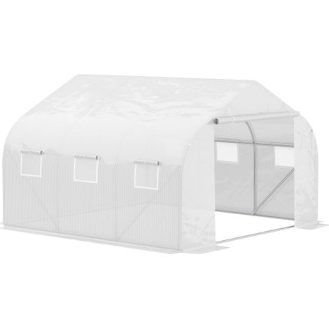 Foliengewächshaus 4,45x2,99x2,05m UV-Schutz Tomatenhaus, Mesh-Fenster, Winddicht, Metall, Weiß 
On-Site