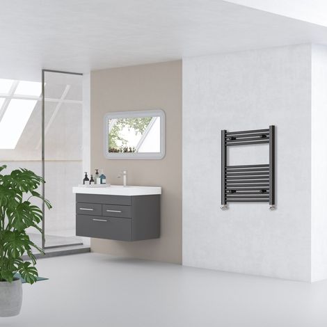 AICA 800x500mm Matt Black Straight Central Heating Towel Rail Radiator (1/5)