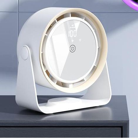 Ventilateur de table, tête rotative, 5 vitesses de ventilation et puissant flux d'air à 360°, pour le bureau et la maison, écran LED (blanc) (1/5)