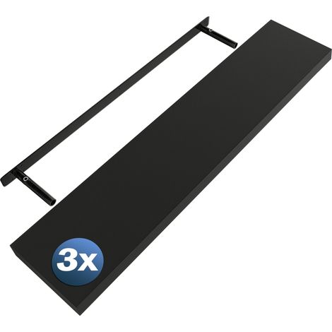 CASARIA® Set of 3 110cmx23cm Floating Shelf Including Bracket  Wall Shelving Living Room Kitchen Bedroom Office  38mm Thick  Hidden Wall Fixing  15kg Capacity MDF  110cm matt schwarz (de)