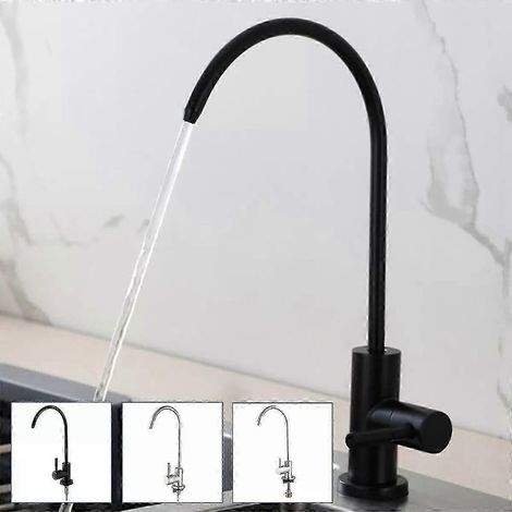Robinet de cuisine à osmose inverse en acier inoxydable 304 avec filtre à eau à col de cygne noir mat pour installation sous évier (1/4)