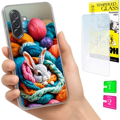 Custodia per Samsung Galaxy A36 / A56, cover posteriore con foto e vetro 9H a forma di coniglio. (1/5)