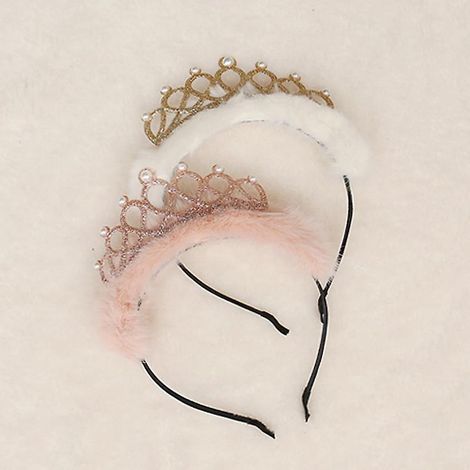 Set di 2 cerchietti per capelli a forma di corona da principessa in peluche, tiara da principessa per bambine, cerchietto con corona scintillante per bambine (1/5)