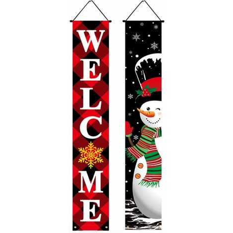 Lot de 2 bannières de Noël à suspendre à la porte - Décorations de Noël - Drapeaux de Noël - Décorations murales - Panneau de porte 30 x 180 cm