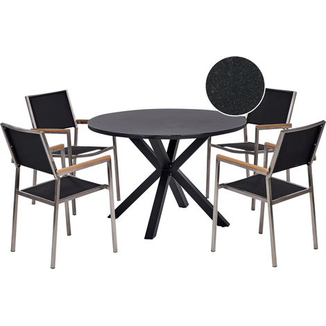 Conjunto de jardín 4 plazas muebles de exterior de aluminio acero inoxidable tablero de vidrio cerámico negro Maletto/Grosseto