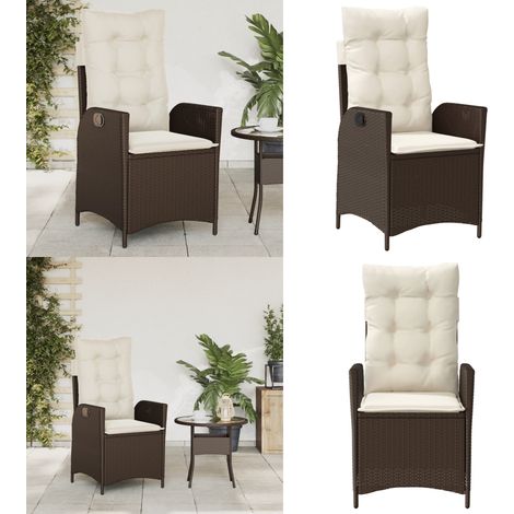 Chaise inclinable de jardin avec coussins marron résine tressée - Chaise de jardin avec coussin - Chaise de jardin marron (1/5)