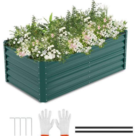 SWANEW Jardinieres Exterieur Surélevées, 860L, 160x90x60cm Pot de Fleur Exterieur pour les Fleurs, Herbes, Fruits, Légumes, Bac Jardiniere Balcon, Potager sur Pied, Acier Ultra Solide Vert (1/5)