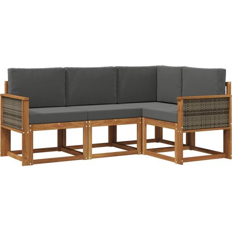 Set di divani da esterno 4 pz Salotto da Giardino Naturale e Antracite Poliestere (1/5)